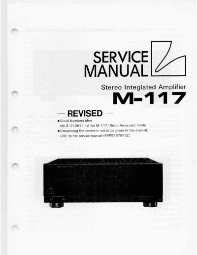 LUXMAN M-117 Stereo Power Amplifier(NOT integlated). Service manual are in 3 parts.Download all before decompressing